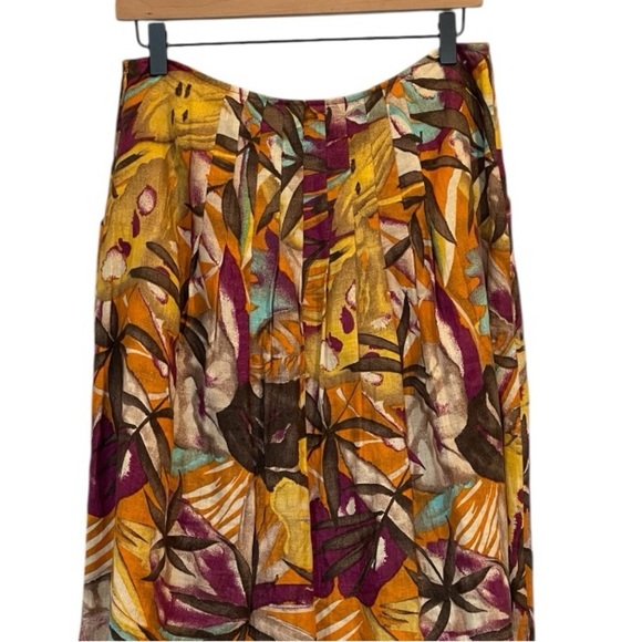 Lafayette 148 New York Tropical Floral Linen Pleated Skirt, Mid Length, Gold, 8 - Picture 13 of 13